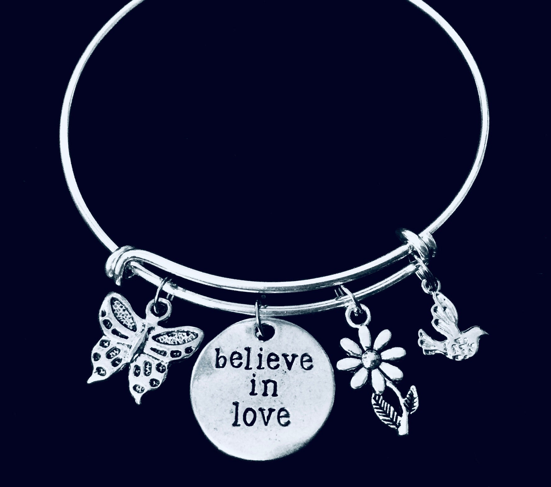 Believe in Love Butterfly Jewelry Adjustable Bracelet Silver