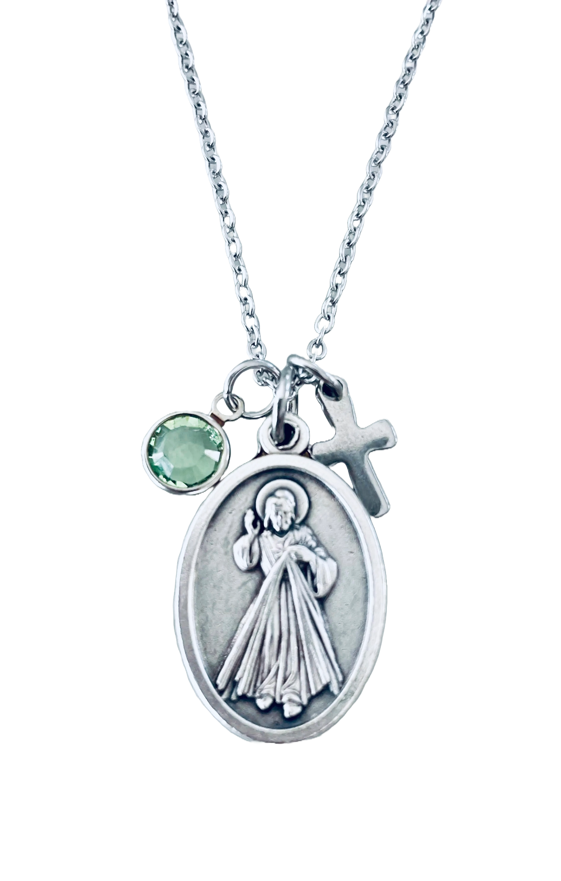Divine Mercy Necklace Charm Necklace Jesus I Trust In You