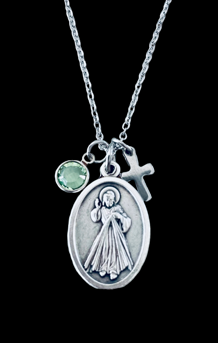 Divine Mercy Necklace Charm Necklace Jesus I Trust In You