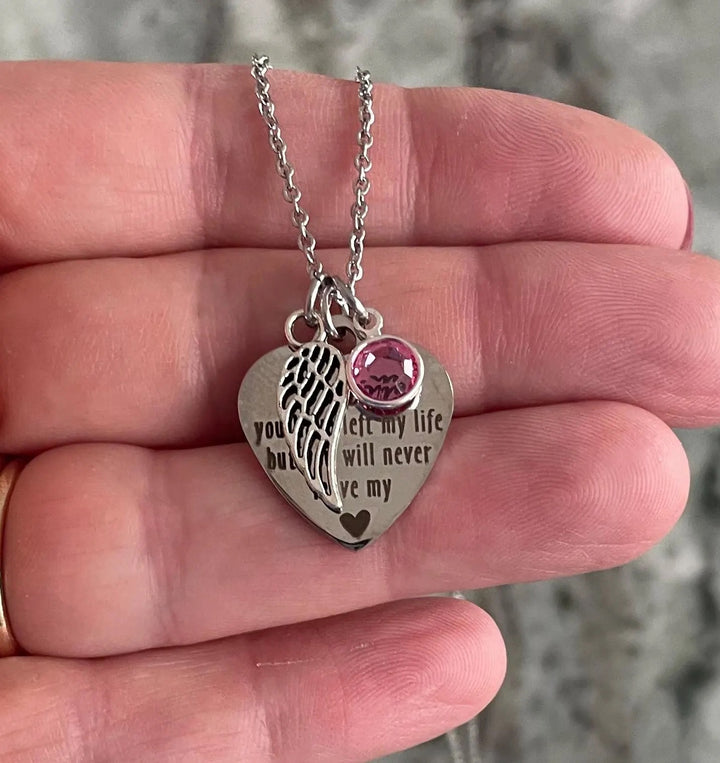Sister Memorial Necklace with Angel Wing Charm - Stainless Steel Remembrance Jewelry