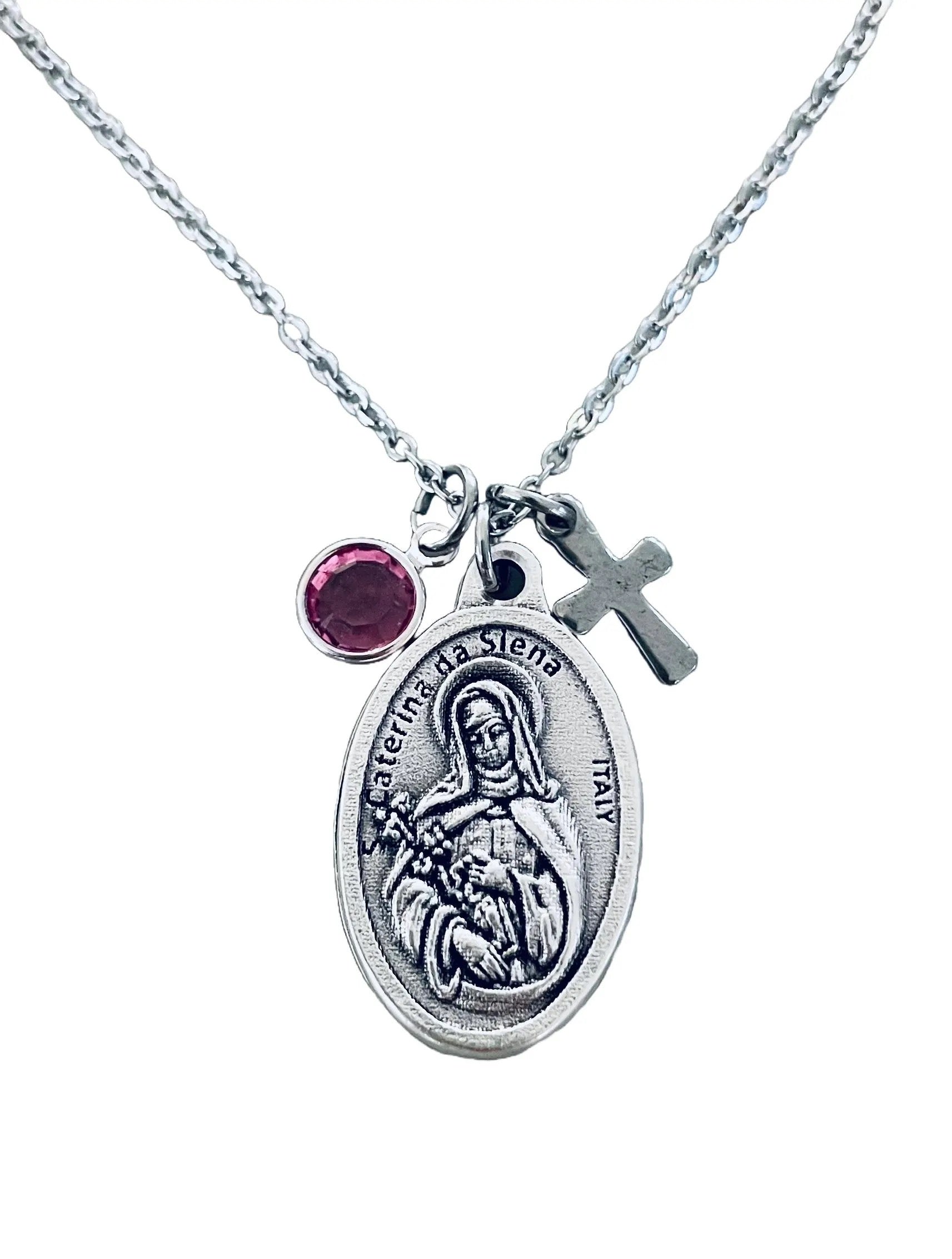 Personalized Saint Caterina de Siena Necklace Stainless Steel Patron Saint of Nurses Gift for Her