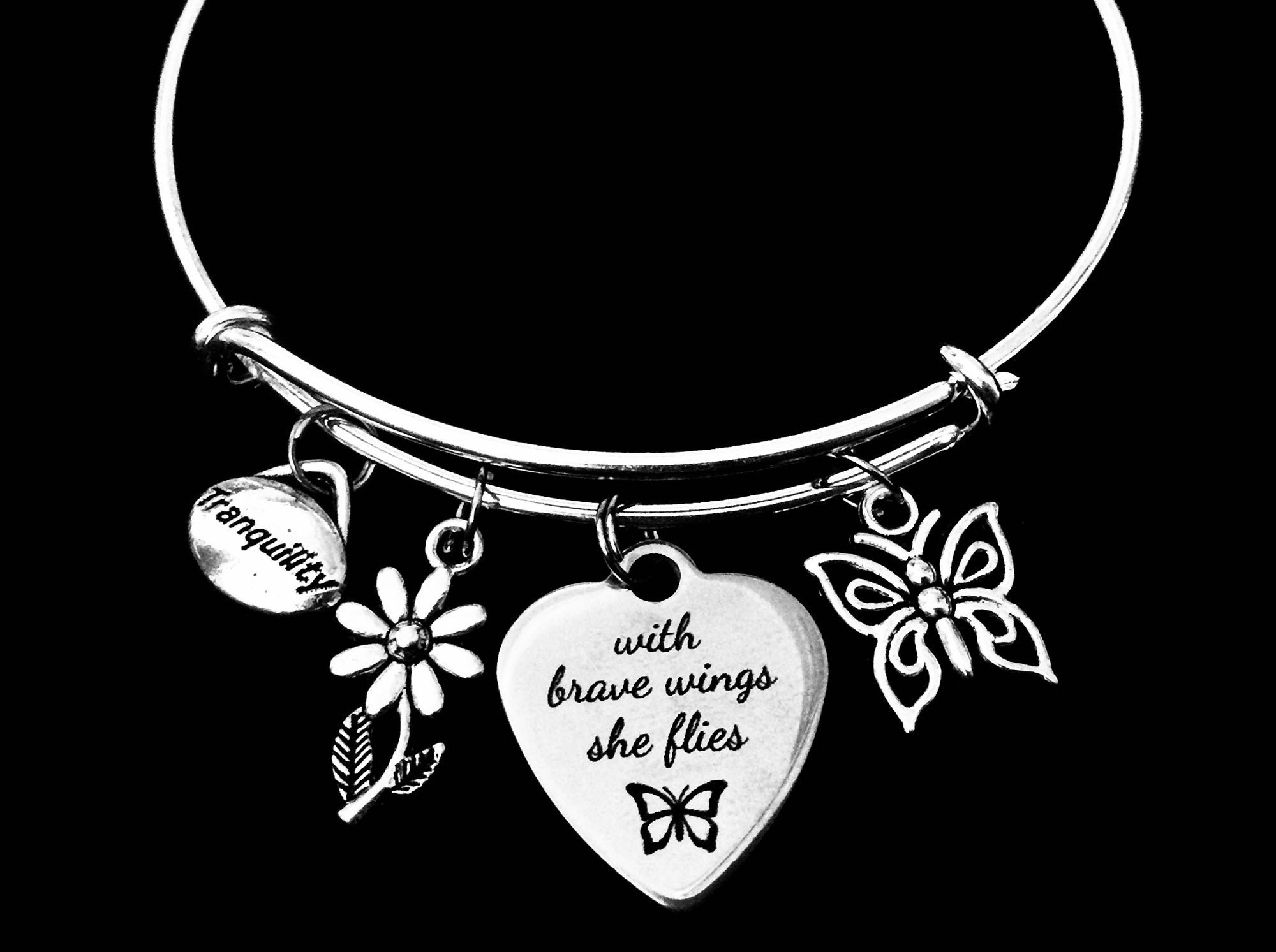 With Brave Wings She Flies Charm Bracelet Tranquility Jewelry 