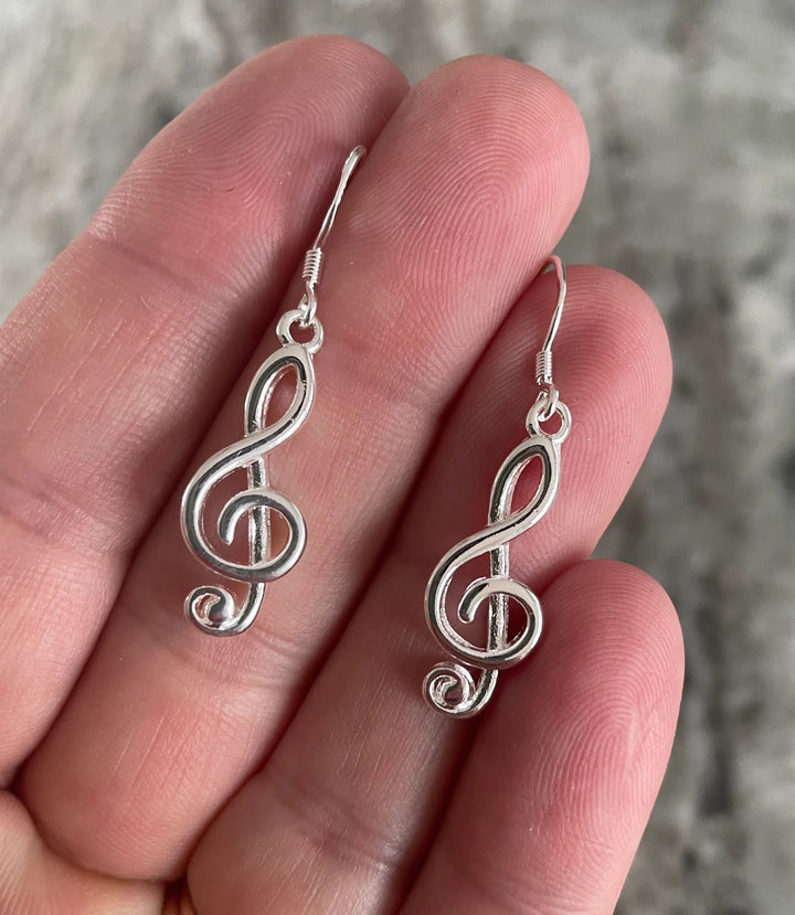 Sterling Silver Music Note Earrings – Treble Clef Earrings, Musician Gift, Choir &amp; Singer Jewelry