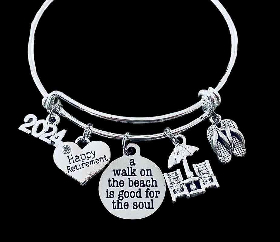 Retirement Gifts for women A walk on the beach is good for the soul Charm Bracelet