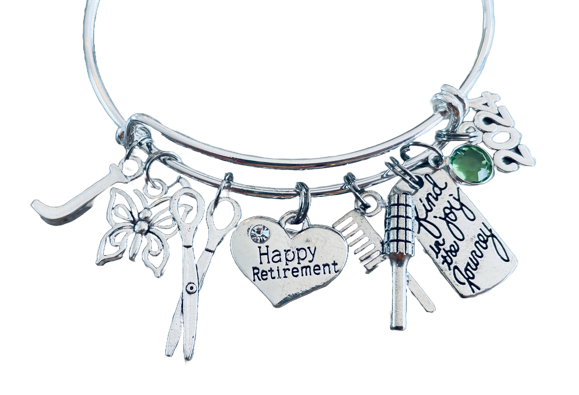 Retirement Gift for Hair Stylist Happy Retirement Expandable Silver Charm Bracelet Adjustable Bangle One Size Fits All Gift