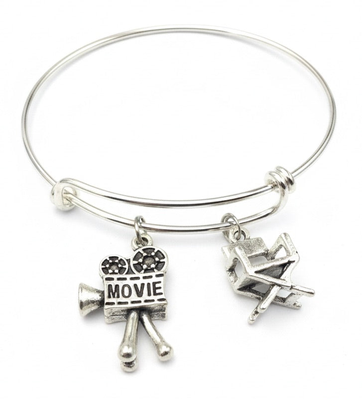 Actor Gift Bracelet | Director Movie Charms | Silver Expandable Bangle | Adjustable