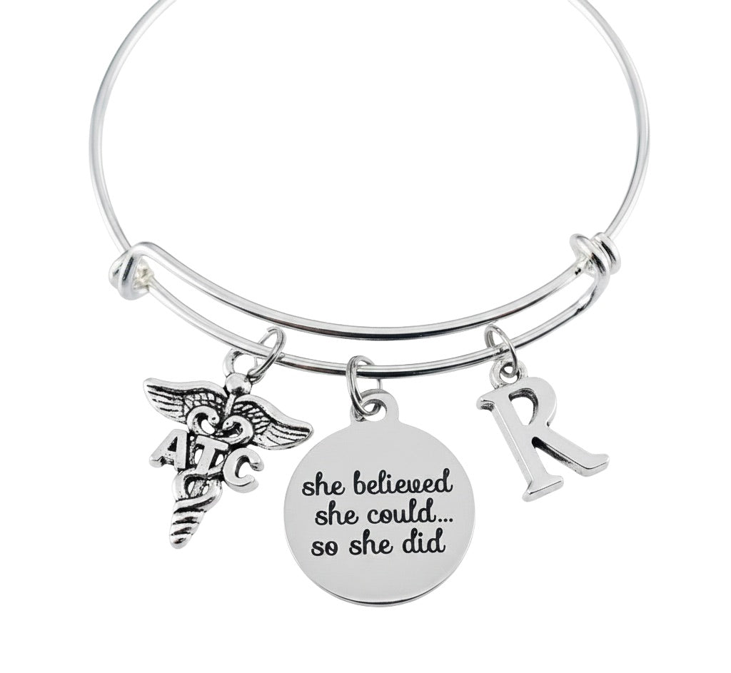 Personalized initial letter charm options A through Z for ATC Athletic Trainer She Believed She Could charm bracelet by Jules Obsession