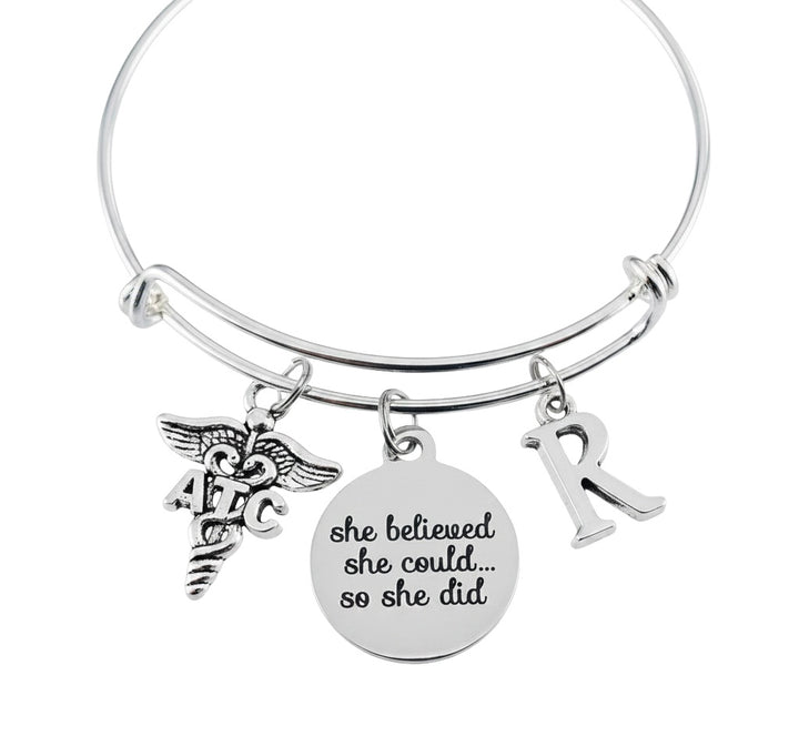 Personalized initial letter charm options A through Z for ATC Athletic Trainer She Believed She Could charm bracelet by Jules Obsession