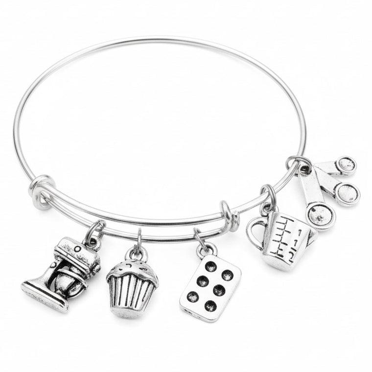 Baking Bracelet - Silver Cupcake Mixer Charm Bangle | Baker Gift