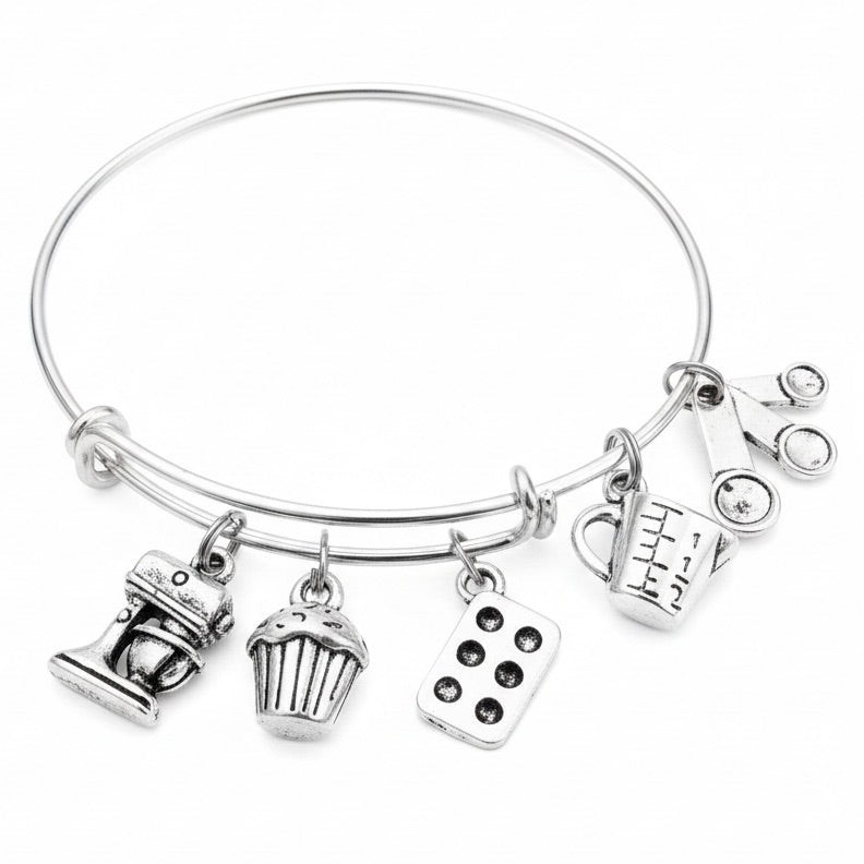 Baking Bracelet - Silver Cupcake Mixer Charm Bangle | Baker Gift