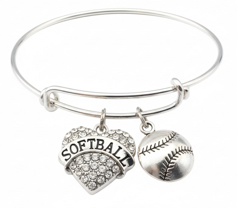 Softball Bracelet Crystal Heart Charm