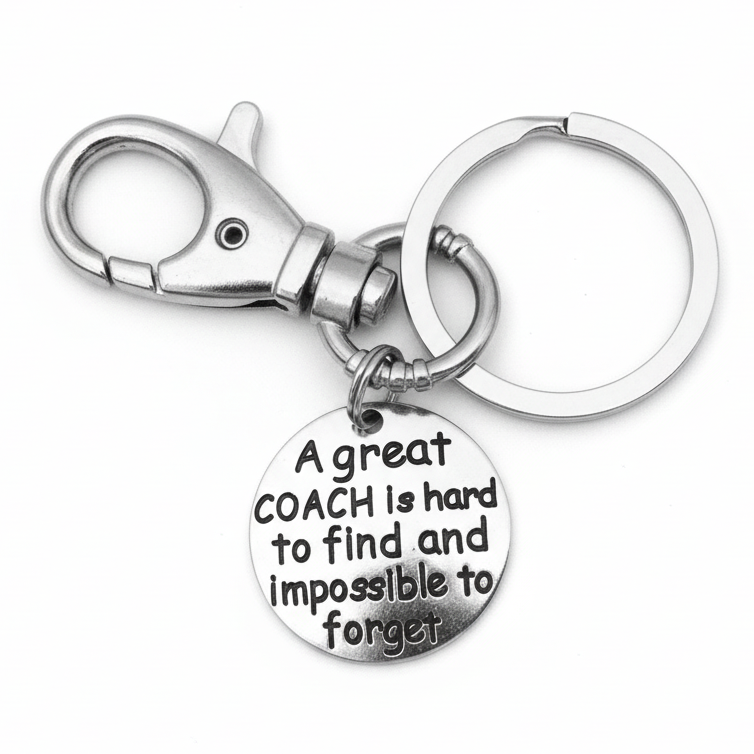 Coach Appreciation Keychain Gift, Silver Keyring with Inspirational Quote, Thank You Coach Keepsake