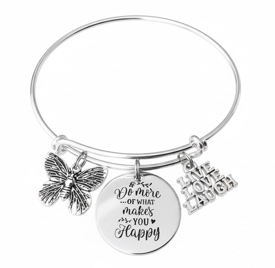 Silver Charm Bracelet for Women, Expandable Adjustable Bangle, Inspirational Gift Jewelry