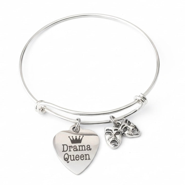 Drama Queen Bracelet Gift | Comedy Tragedy Mask Charm Bangle | Theater Gift