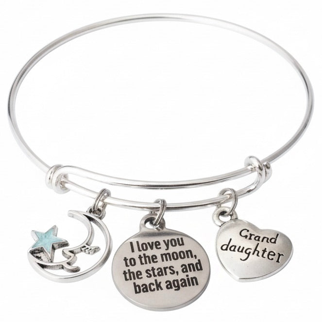 Granddaughter I Love You to the Moon Adjustable Charm Bracelet Expandable Silver Wire Bangle Gift Trendy Stackable