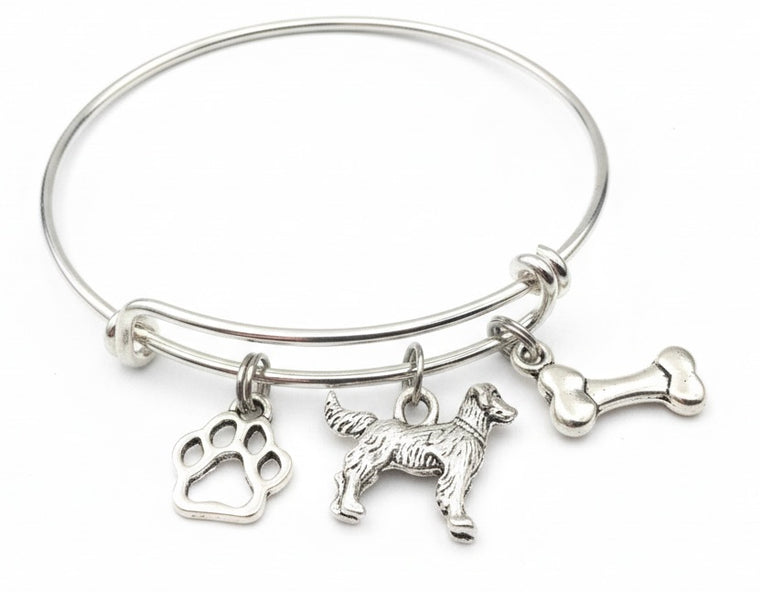Dog Charm Bracelet Silver Expandable Bangle Dog Lover Gift Adjustable