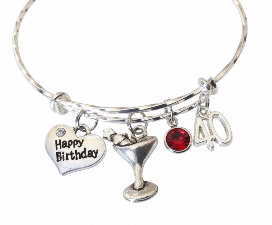 Happy 40th Birthday Expandable Charm Bracelets Adjustable Bangle Gift Martini