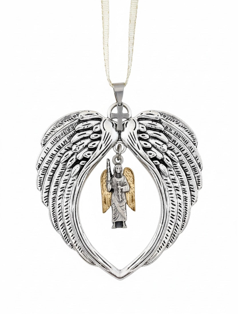 Archangel Michael Car Charm, Guardian Angel Rearview Mirror Ornament, Silver Wing Pendant, Protection Car Accessory