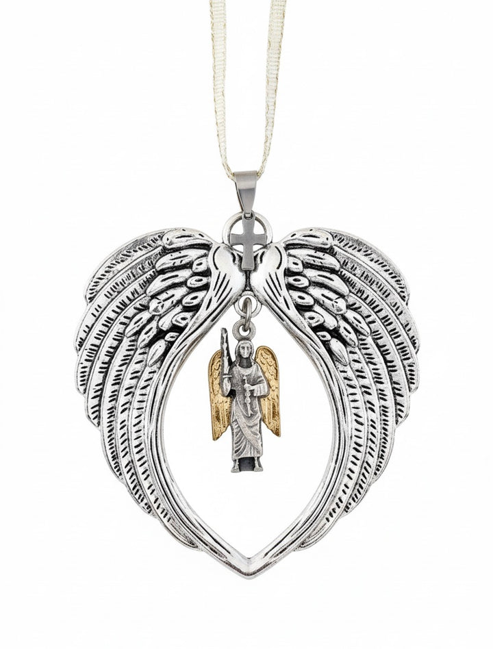 Archangel Michael Car Charm, Guardian Angel Rearview Mirror Ornament, Silver Wing Pendant, Protection Car Accessory