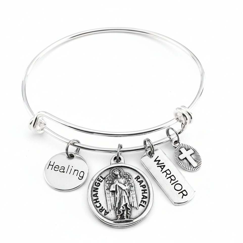 Saint Raphael Healing Bracelet – Prayer on Back - Healing Warrior Charm Bracelet