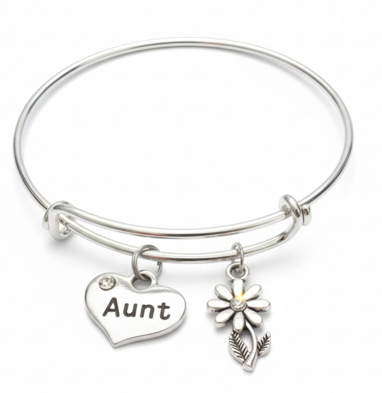 Aunt Charm Bracelet Silver Adjustable Expandable Bangle Trendy Handmade Trendy Family Sister