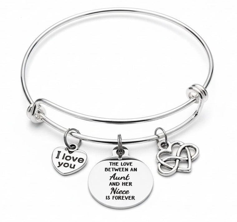 Aunt Niece Bracelet Silver Expandable Bangle Love Forever Gift