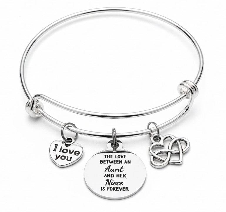 Aunt Niece Bracelet Silver Expandable Bangle Love Forever Gift
