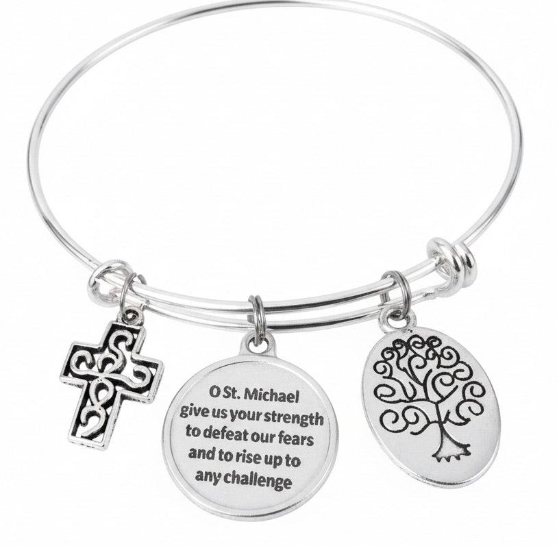 Saint Michael Expandable Charm Bracelet Silver Adjustable Bangle