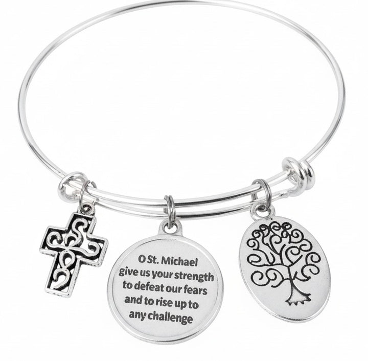 Saint Michael Expandable Charm Bracelet Silver Adjustable Bangle