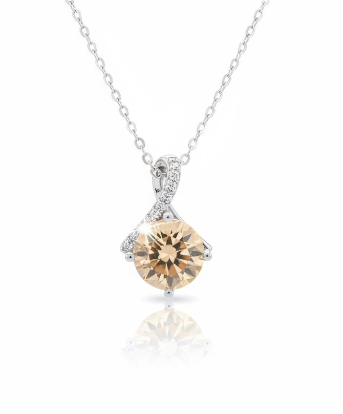 2 Carat Champagne Moissanite Necklace Sterling Silver, Yellow Diamond, Lab created Diamond Alternative