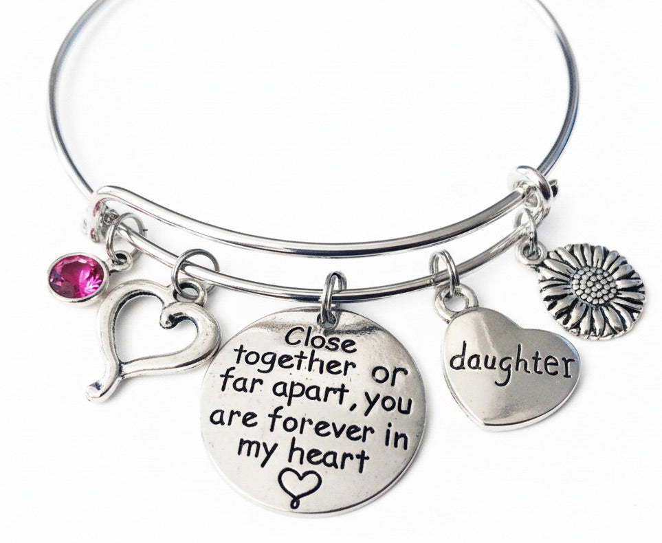 Best Friend Bracelet Forever in My Heart, Long Distance Friendship Jewelry, Adjustable Silver Charm Bangle Gift