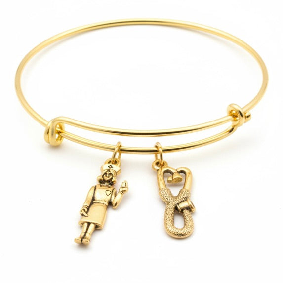 Gold Nurse Charm Bracelet – Expandable Bangle with Stethoscope &amp; Nurse Charms – Appreciation Gift for RN, LPN, Healthcare Workers