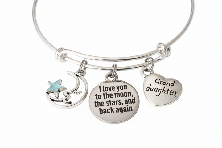 Granddaughter I Love You to the Moon Adjustable Charm Bracelet Expandable Silver Wire Bangle Gift Trendy Stackable