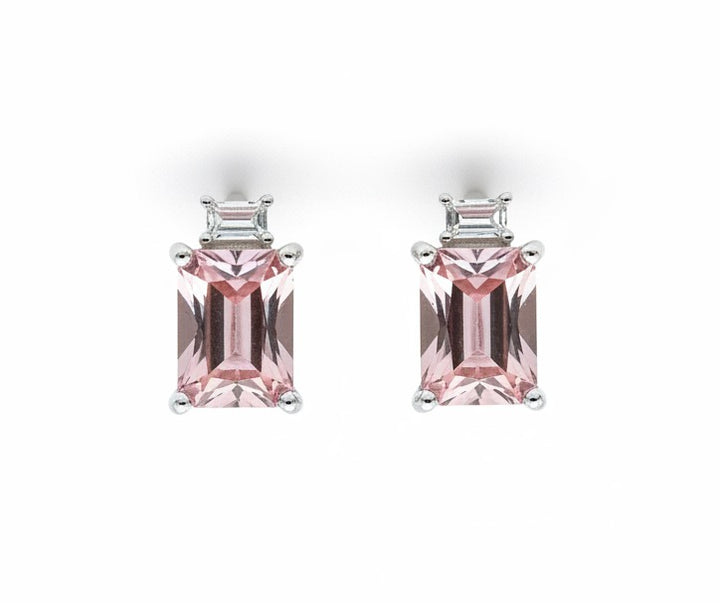 2ct Morganite Leverback Earrings - 8mm x 6mm Emerald Cut Rose Pink Gemstone Earrings