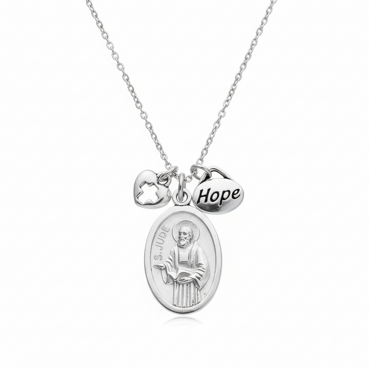 Saint Jude Silver Necklace - San Judas Tadeo Medal Pendant Patron Saint of Hope &amp; Lost Causes