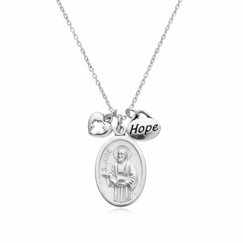 Saint Jude Silver Necklace - San Judas Tadeo Medal Pendant Patron Saint of Hope & Lost Causes
