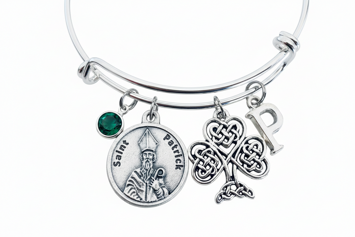 Silver bracelet with Saint Patrick charm charm bracelet