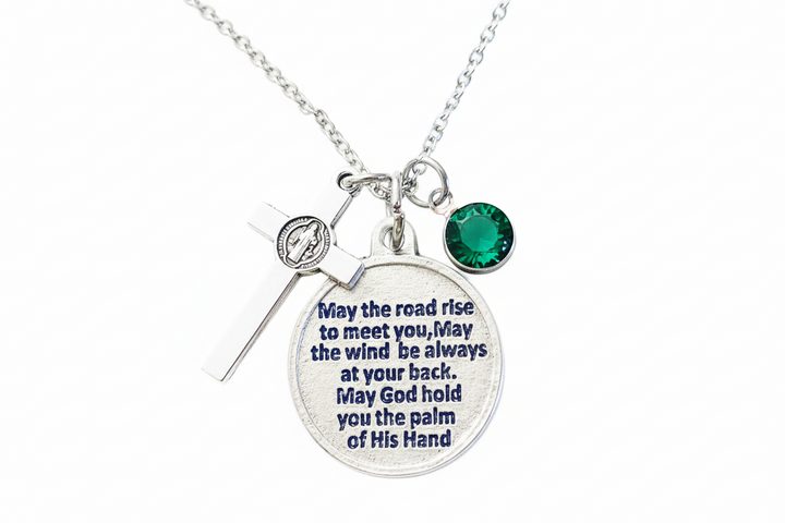 Saint Patrick Necklace Cross Birthstone Silver Catholic Medal Prayer Irish Confirmation Gift