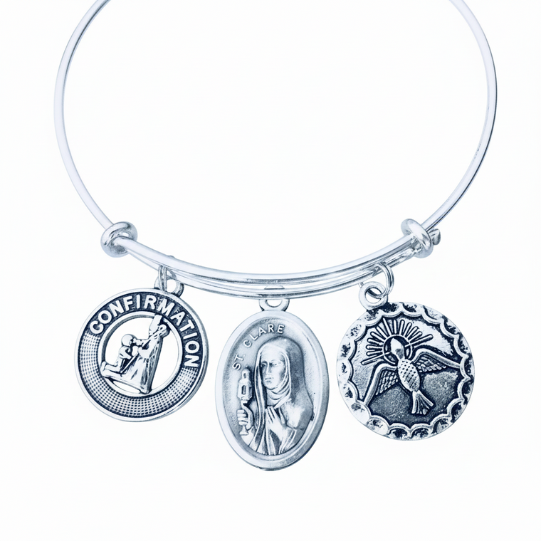 Confirmation Bracelet St Clare Holy Spirit Dove Catholic Gift
