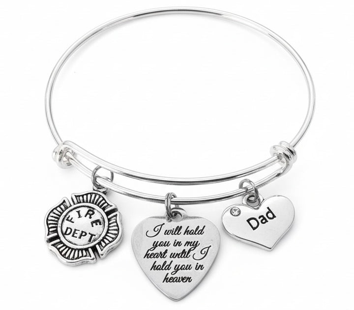 Firefighter Dad Memorial Charm Bracelet - I Will Hold You In My Heart
