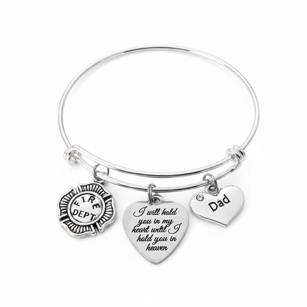 Firefighter Dad Memorial Charm Bracelet - I Will Hold You In My Heart