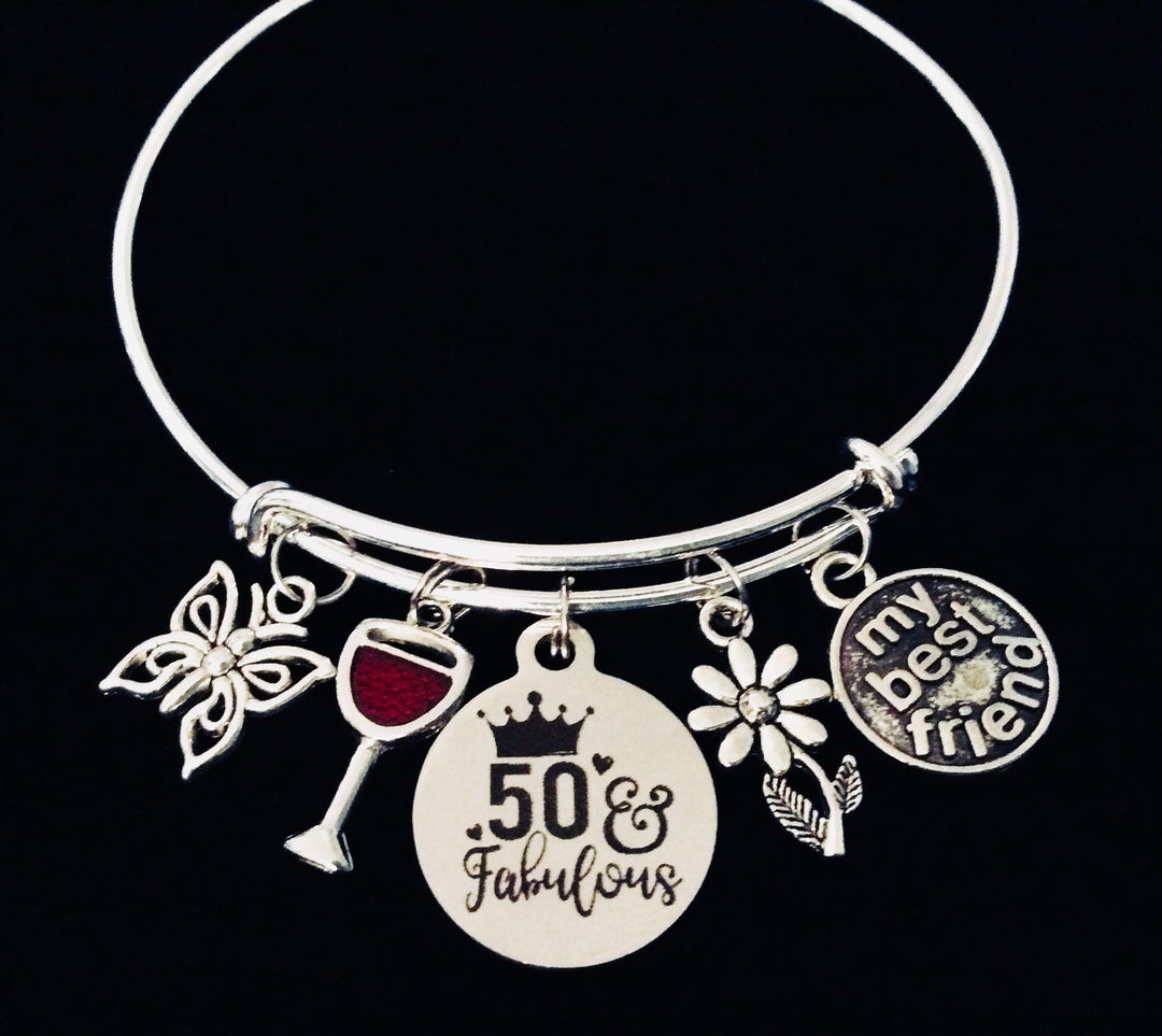 My Best Friend Fifty and Fabulous 50th Birthday Jewelry Adjustable Charm Bracelet 