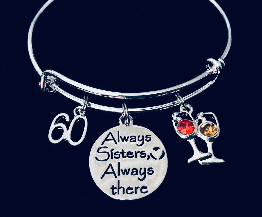 Always Sisters Always There Happy 60th Birthday Expandable Silver Charm Bracelet 