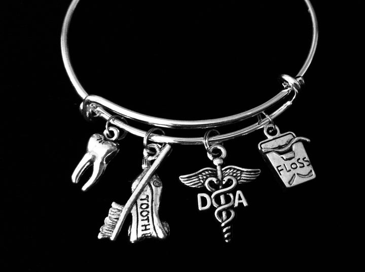 Dental Assistant Bracelet | DDA Tooth Toothbrush &amp; Floss Charm Bangle | Dental Assistant Gift