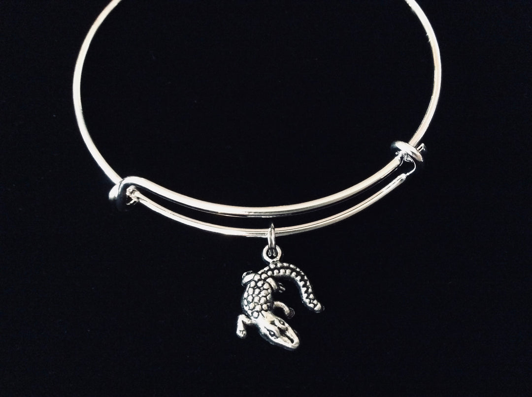 Alligator Charm Bracelet | Silver Expandable Bangle | Gator Gift for Her