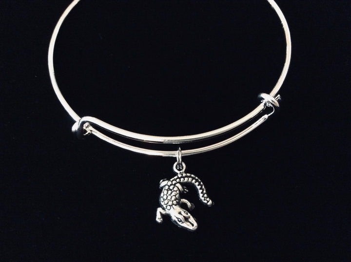 Alligator Charm Bracelet | Silver Expandable Bangle | Gator Gift for Her