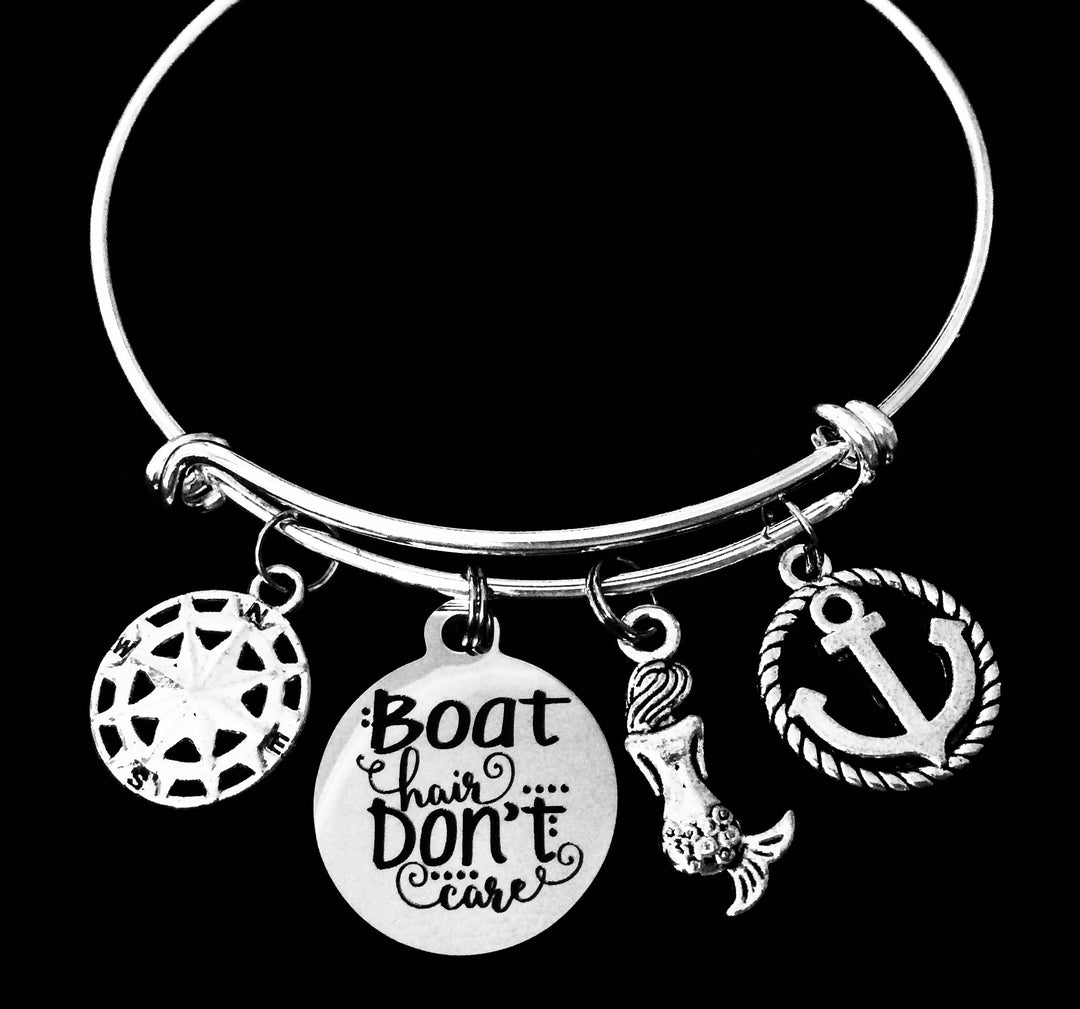 Boat Hair Don't Care Nautical Jewelry Expandable Charm Bracelet 