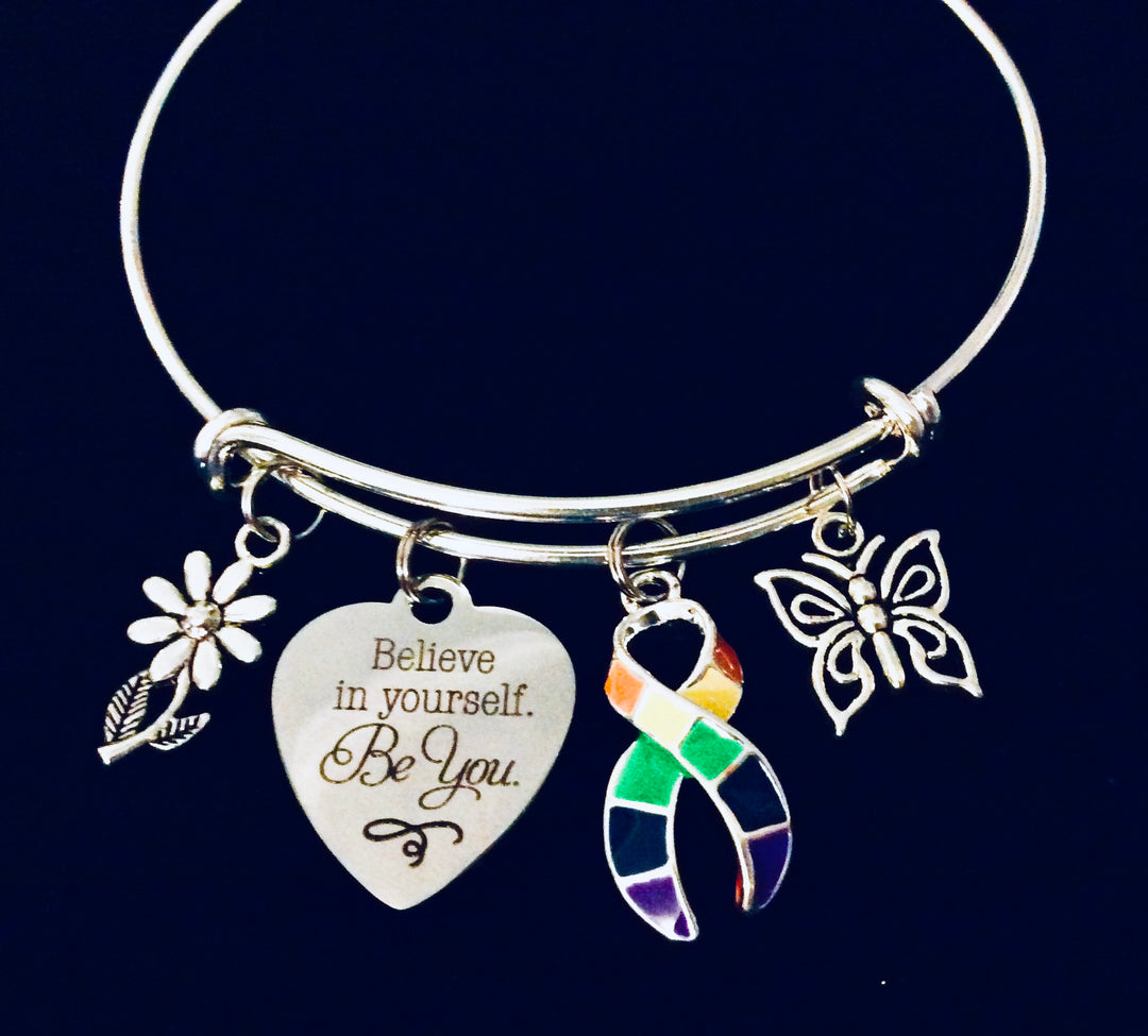 Believe in Yourself Be You Pride Awareness Jewelry Adjustable Charm Bracelet 
