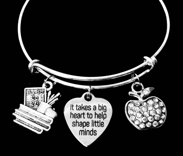 It Takes A Big Heart to Help Shape Little Minds Expandable Gift for Teacher Charm Bracelet