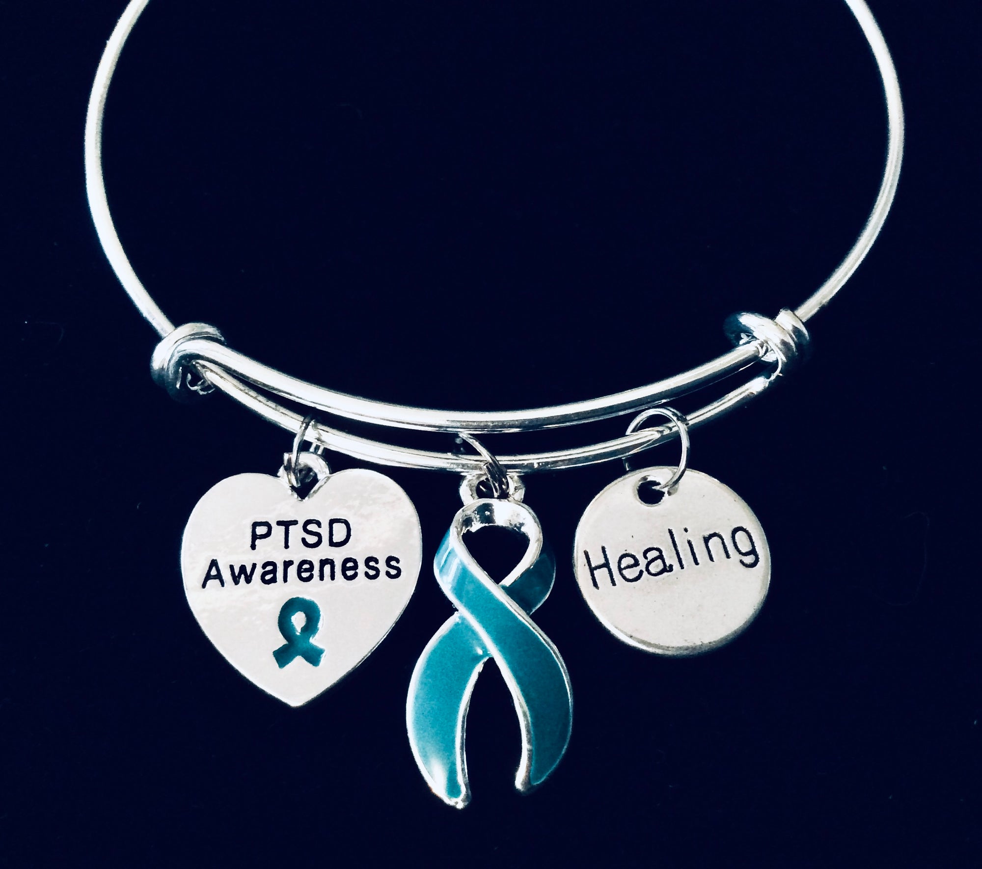 PTSD Jewelry PTSD Medical Alert Bracelet Teal Awareness Ribbon Jewelry 